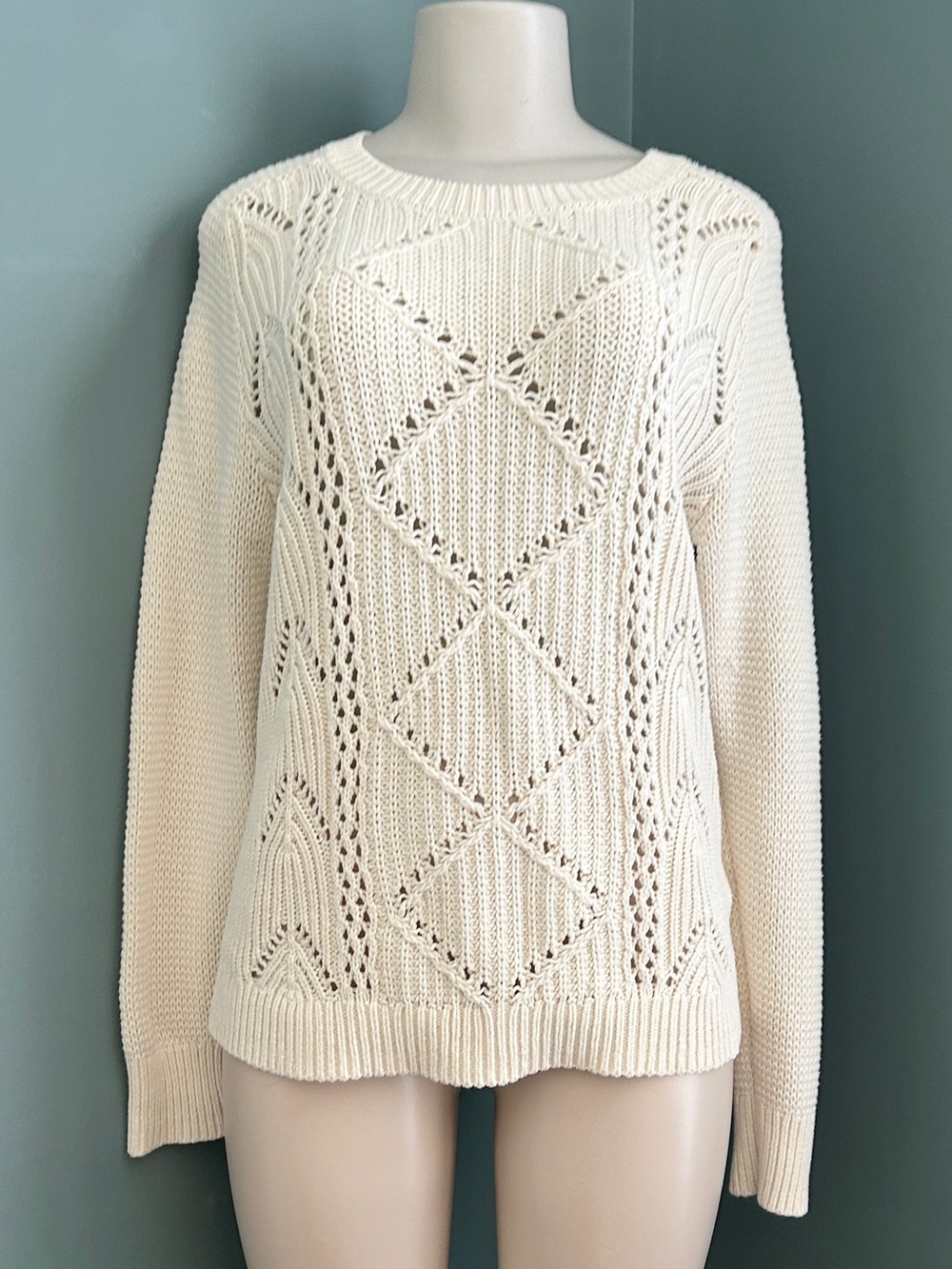 Old Navy Cream Openwork Crewneck Sweater Size Large